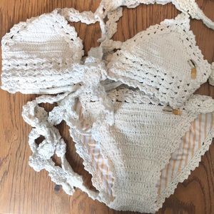 SHE MADE ME off-white crochet swimsuit